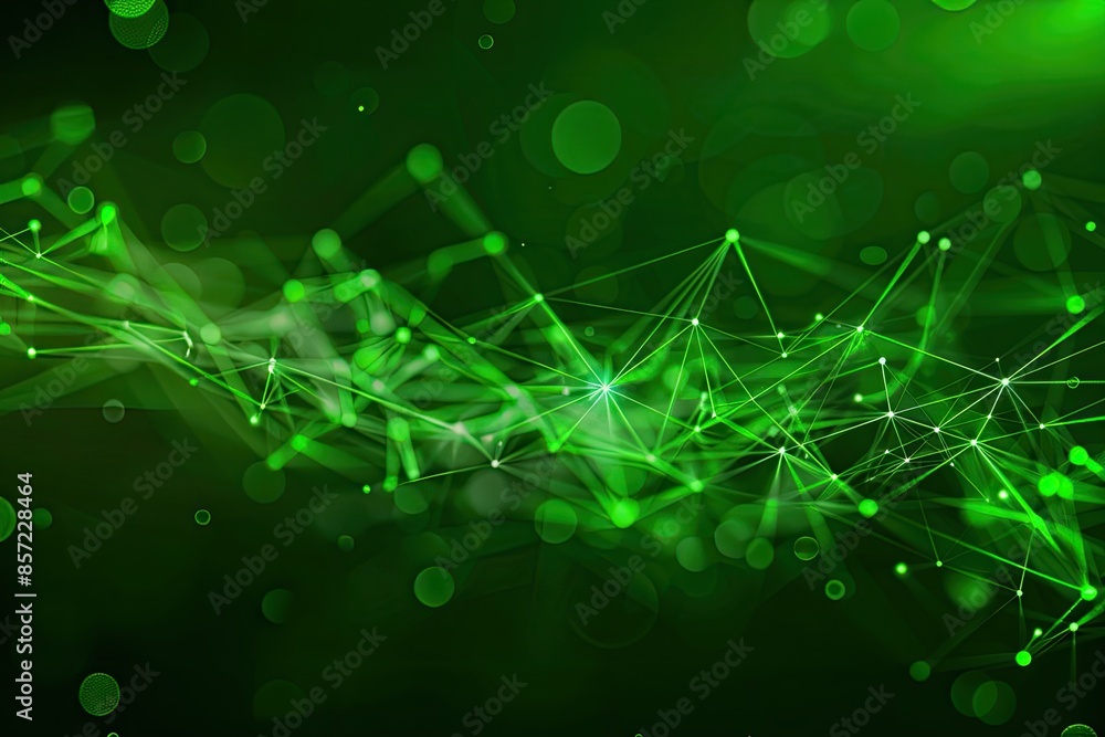 Poster abstract green network background with connecting dots and lines, representing technology, communica