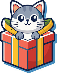 cat with gift box