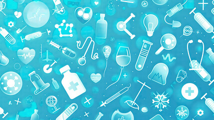 Abstract medical background with flat icons and symbols blue gradient seamless pattern of healthcare technology innovation medicine clean design soft shadows 