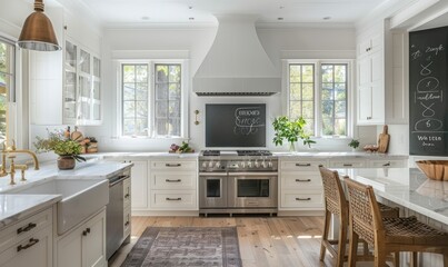 Fototapeta premium Serene kitchen with a blank chalkboard