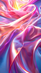 Obraz premium Elegant background in neon, pink, and purple hues. Silk satin with soft wavy folds, vertical