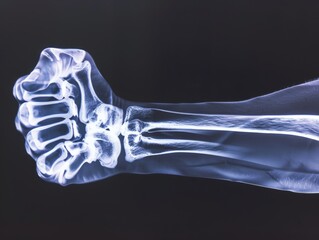 Naklejka premium Intense X-Ray Style Close-up of Injured Hand Holding Weight - Detailed Anatomy with Text Space