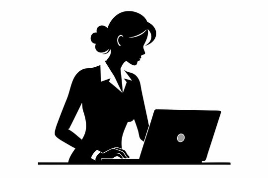 recommend clip art: Business woman working on laptop black silhouette