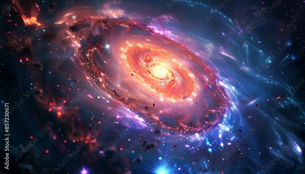 Canvas Prints a colorful spiral galaxy with a bright orange center by ai generated image