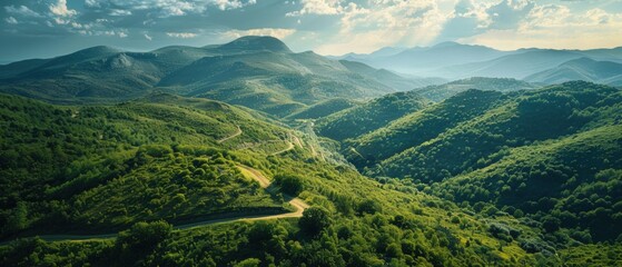 Aerial view of a winding mountain pass,