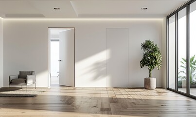 Modern bedroom with a blank closet door
