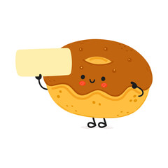 Cute funny chocolate Doughnut poster character. Vector hand drawn cartoon kawaii character illustration. Isolated white background. Doughnut poster