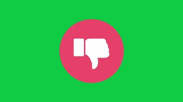 Facebook dislike icon button on green screen background. Facebook thumb down unlike icon animation video.
