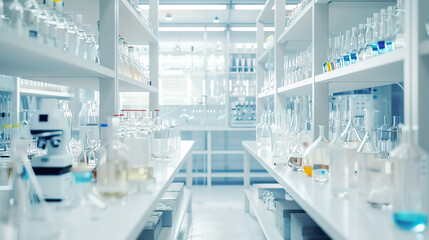 Detailed view of a laboratory various lab instruments and glassware bright and organized workspace high-definition clean and modern 