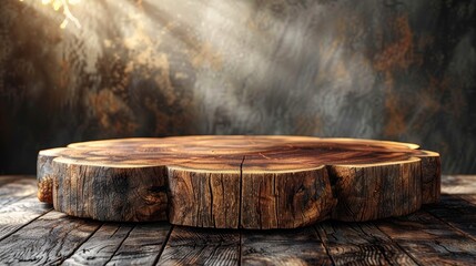 A wooden table with a round top and a wooden wall behind it