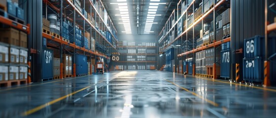 Automated warehouse with robotic systems managing inventory, showcasing efficiency and technology in logistics, high- image