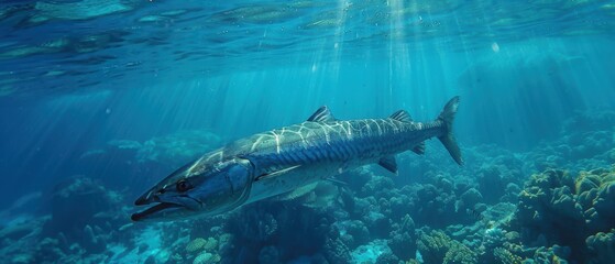 Fototapeta premium Barracuda swimming in open water