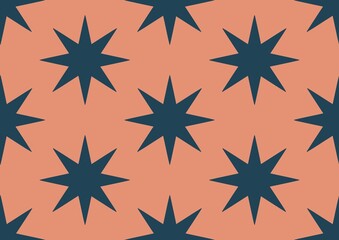 Obraz premium Pattern with a blue star. Seamless stars. Star icon. Postcard. Business card. Bright blue sun, pop art style template sparkling pattern. Peach background