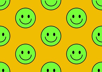 Green emoticon. Yellow emoticon on a yellow background. Smiley Seamless pattern with a smiley face. Smile pattern