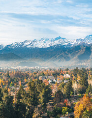 Landscape in autumn with a light fog at the sunset after the rain
Perfect photo of Los Andes in Las Condes,  Santiago, Chile