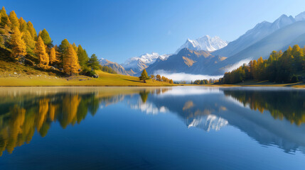mountain lake with autumn trees