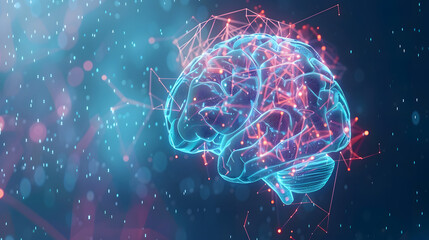 Concept of AI System with D Hologram of Human Brain and Computer Hardware Parts. Concept AI System, 3D Hologram, Human Brain, Computer Hardware Parts, Technology Integration
