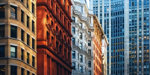 Fototapeta premium A Row of Historic Buildings with a Modern Skyscraper in the Background