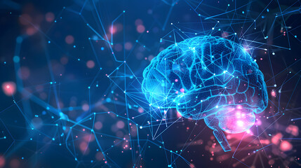 Concept of AI System with D Hologram of Human Brain and Computer Hardware Parts. Concept AI System, 3D Hologram, Human Brain, Computer Hardware Parts, Technology Integration