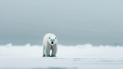 polar bear on icy shore