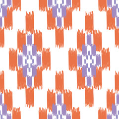 Seamless ikat colorful pattern on white background. 