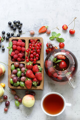 fruit tea in a teapot with fresh berries