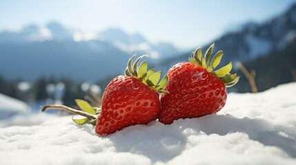 strawberries on the snow close-up