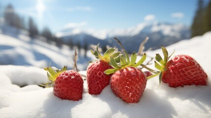 strawberries on the snow close-up