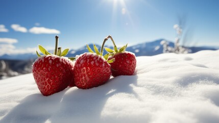 strawberries on the snow close-up
