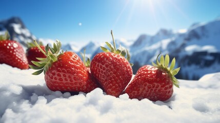 strawberries on the snow close-up