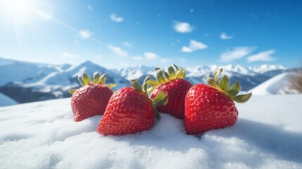 strawberries on the snow close-up
