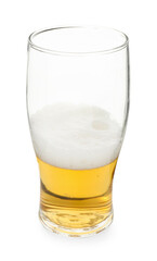 Half full glass of beer isolated on white