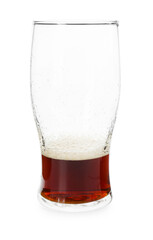 Almost empty glass of beer isolated on white