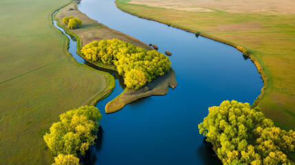 aerial view of river with lush green banks