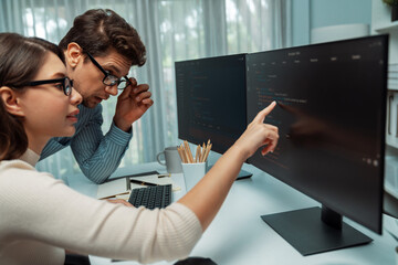 Team skilled developers program thinking newest coding creative website planning software project...