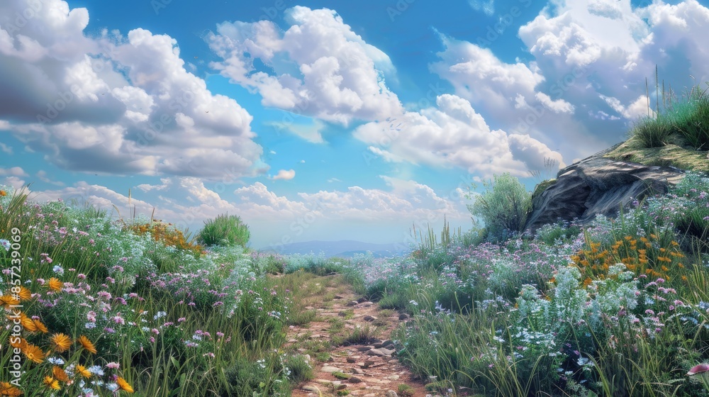 Canvas Prints Meadow Path and Azure Sky A Natural Composition