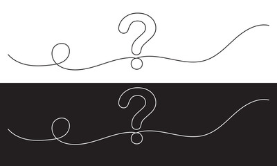 Question mark linear background. One continuous line drawing of question mark. Vector illustration. Question mark isolated on white and black background. vector. EPS 10