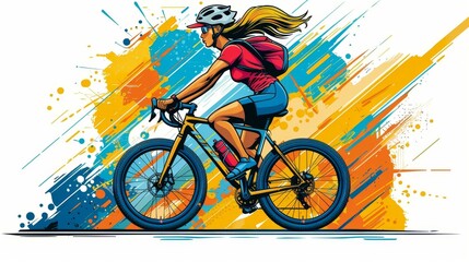 Fototapeta premium Female Cyclist Racing, Action-Packed Design