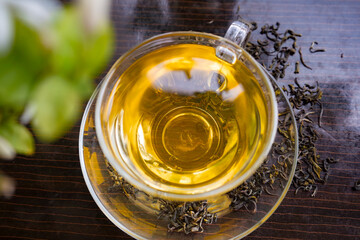 Green Tea in a tea cup Leaf Green tea leaves Organic Tea