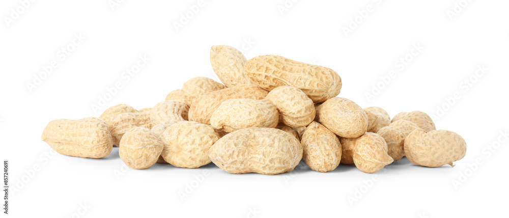 Wall mural pile of fresh unpeeled peanuts isolated on white - Wall murals