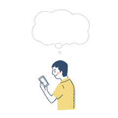 スマートフォンの画面を見ている男性とフキダシ