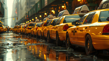 Taxies in a row, new york city
