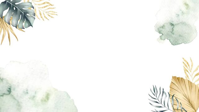 Watercolor tropical leaves frame with gold and green leaves, adding a touch of nature's beauty to any space.