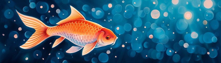 Fototapeta premium Fantasy fish with magical scales on enchanted ice, Magical, Soft pastels, Watercolor, Mystical atmosphere