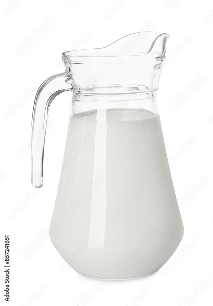 Wall mural Glass jug of fresh milk isolated on white - Wall murals