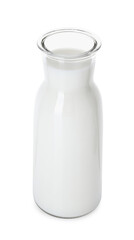 Glass carafe of fresh milk isolated on white