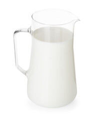 Glass jug with fresh milk isolated on white