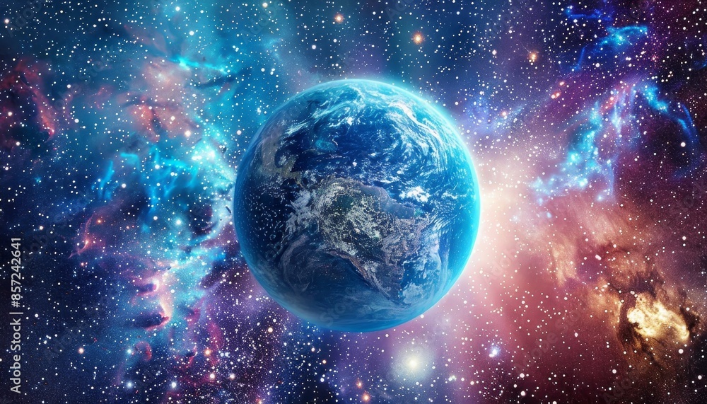 Canvas Prints a blue planet in the middle of a colorful galaxy by ai generated image