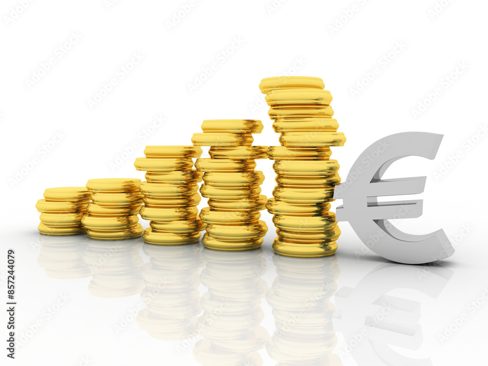 Poster 3d rendering euro currency symbol with deflation graph