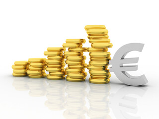 3D rendering euro currency symbol with deflation graph